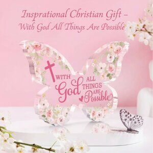 Inspirational Christian Butterfly Decor With God All Things Possible Gift Sign